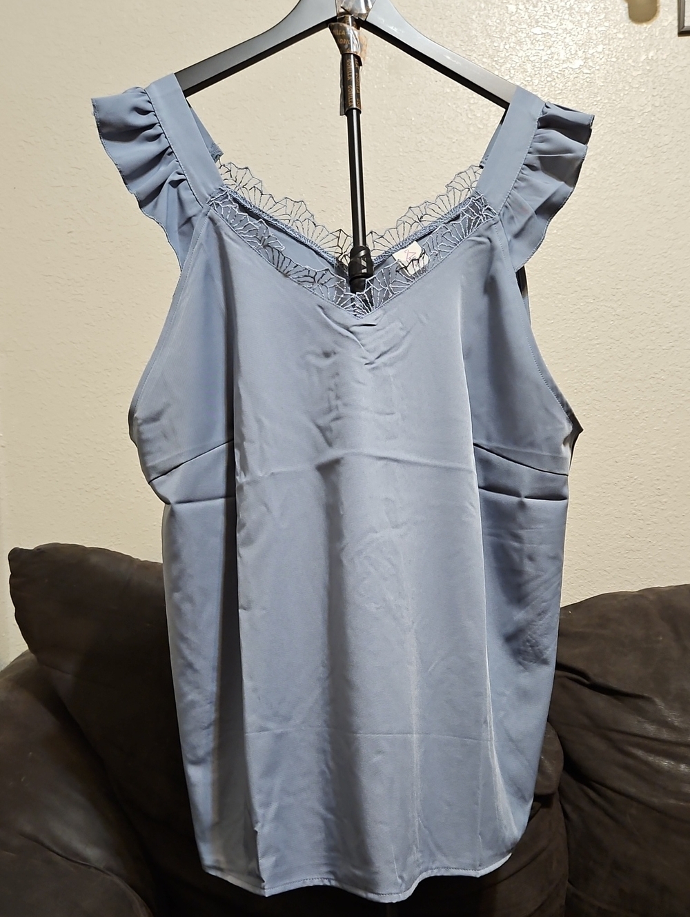Light Blue Lace-Trim Ruffle Strap Camisole